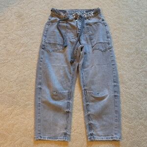 Stylish Gray Wide Leg Barrel Jeans